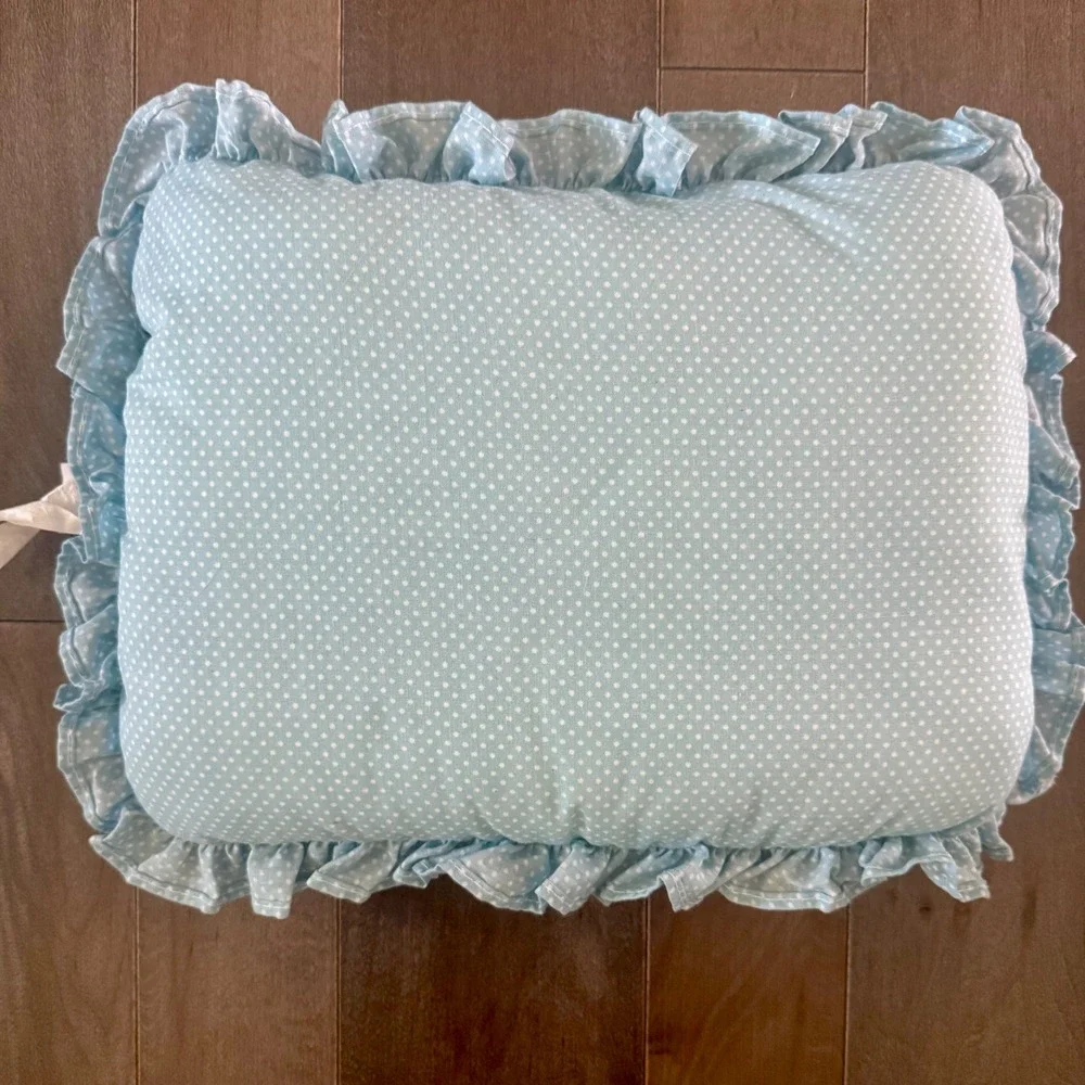 Vintage Triboro Baby Quilt and Ruffle Pillow Set Blue Polka Dot Poodle Made USA
